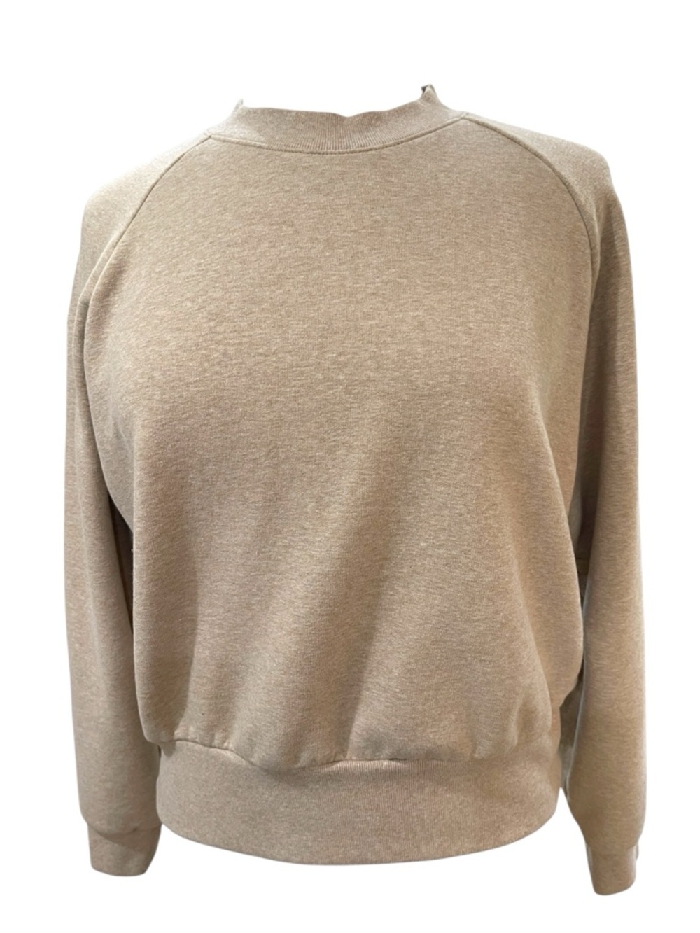 Athleta Forever Fleece Relaxed Crew Neck Sweatshirt SZ S Heather Tan